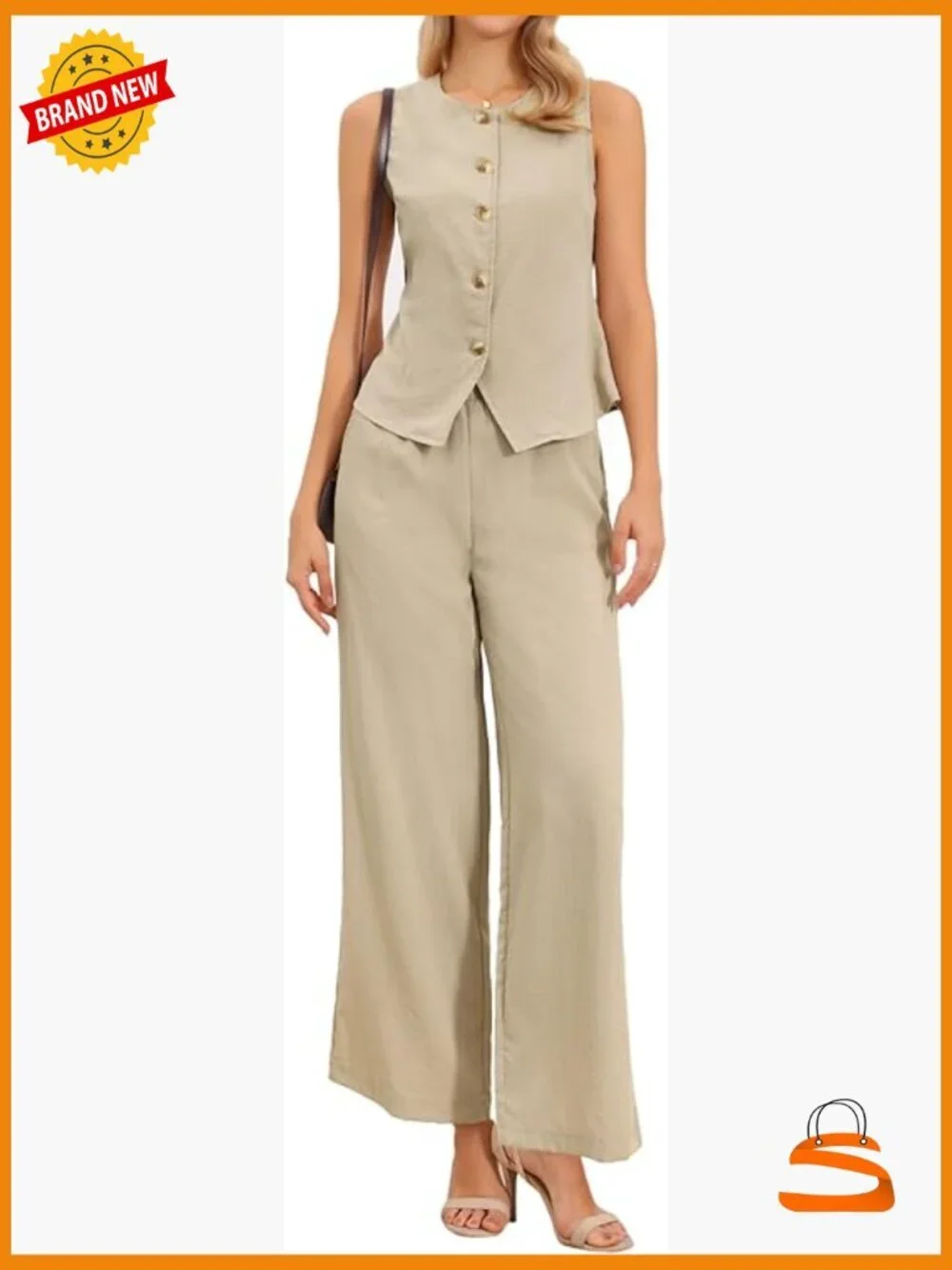 Linen Vest and Wide Leg Pants 2 Piece Outfit Set
